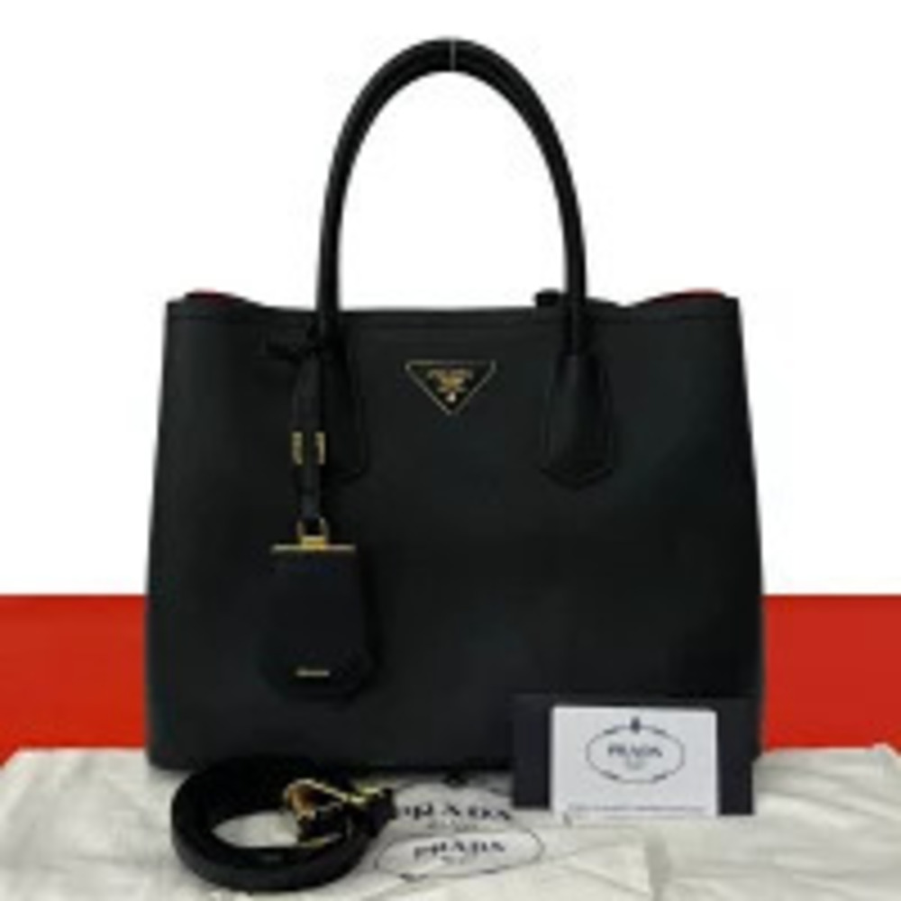 Prada Double Saffiano Leather Triangle 2Way Shoulder Bag Black